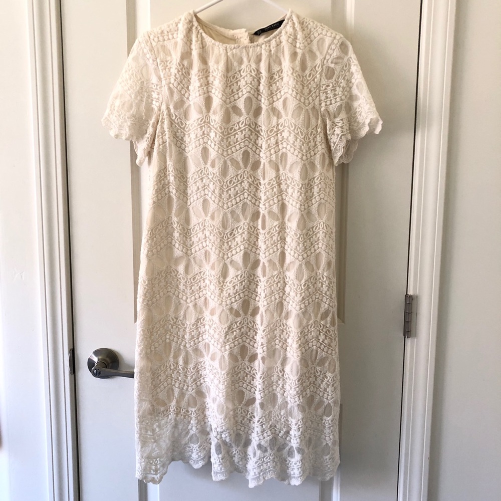 Zara Basics Cream Lace Sheath Dress Sz M
